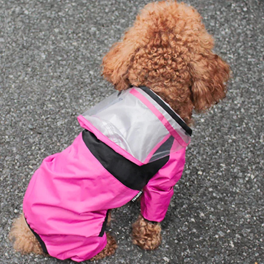 Dog Raincoat - Waterproof Jumpsuit with Cute Dog Face Design