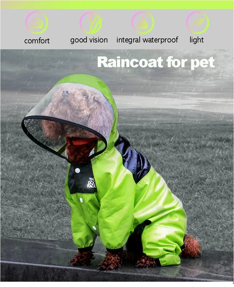 Dog Raincoat - Waterproof Jumpsuit with Cute Dog Face Design