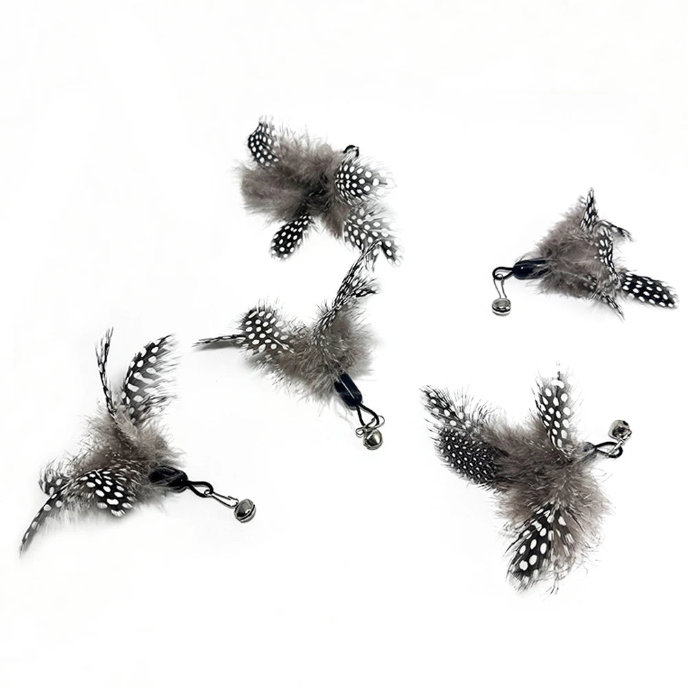 Interactive Cat Feather Toy Set - 5 Replacement Attachments with Bells