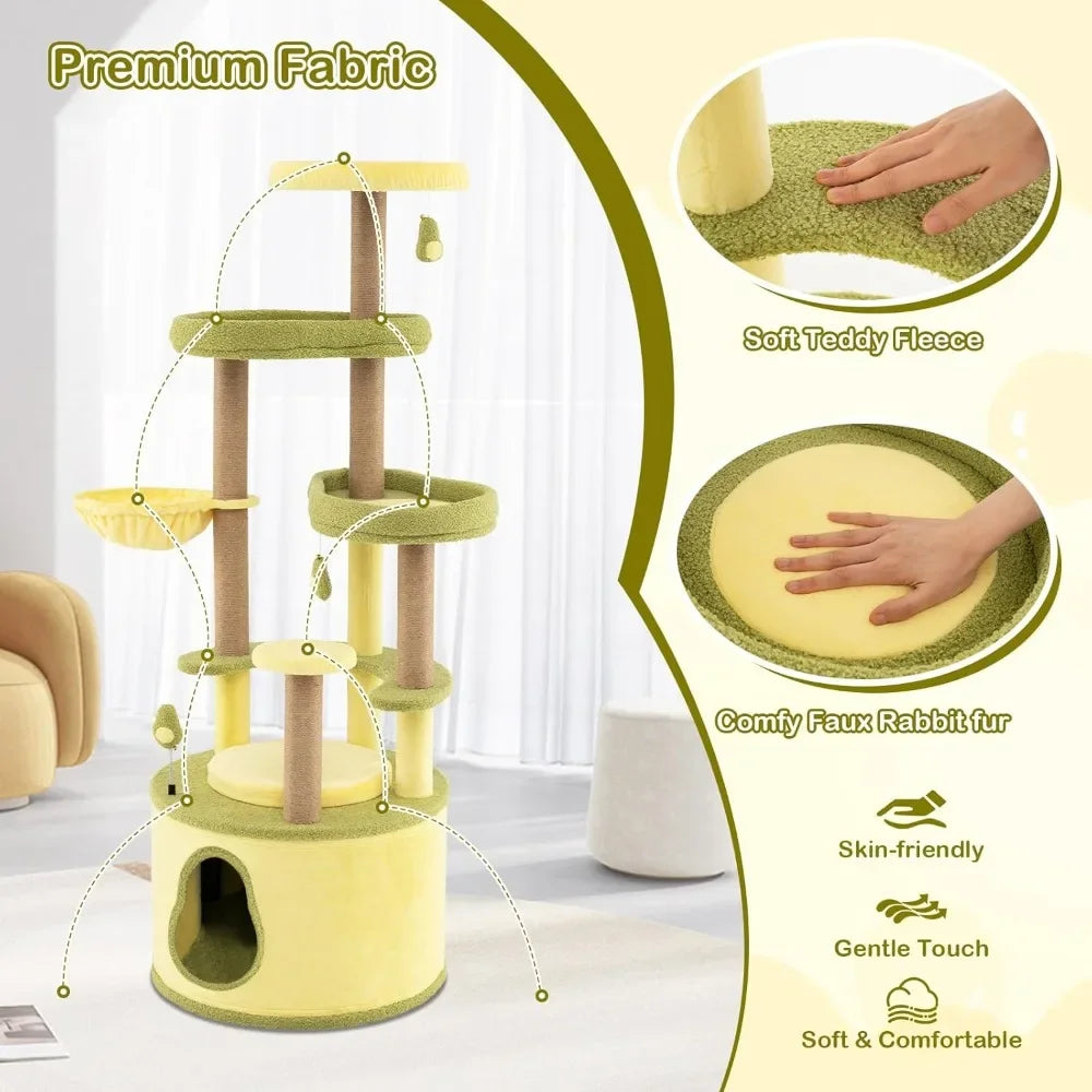 Avocado-Themed Multi-Level Cat Tree - Modern Tower with Scratching Posts