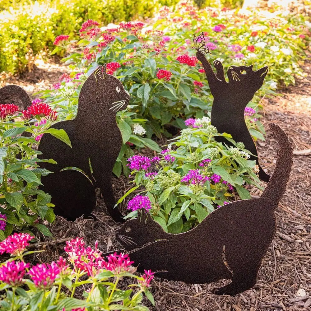 Weatherproof Black Cat Garden Figurine - Durable Iron Art Outdoor Sculpture