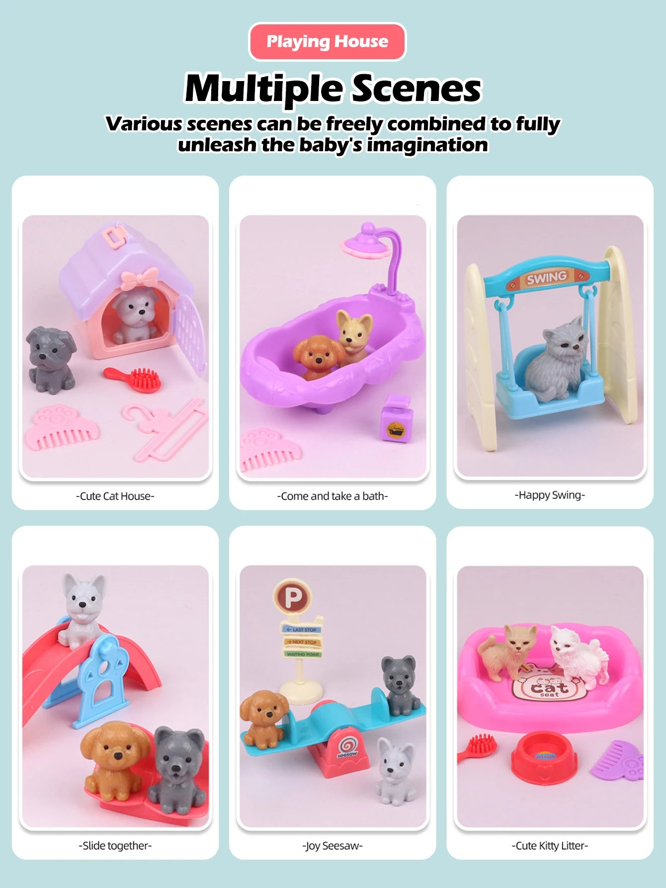 Dog Pet Family Toy Set - Miniature Playset