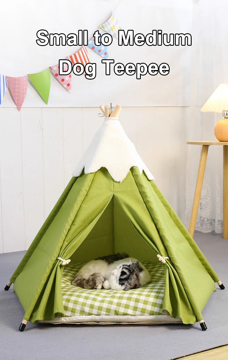 Cozy Pet Teepee Tent - Washable Bed with Plush Pad for Small Dogs & Cats