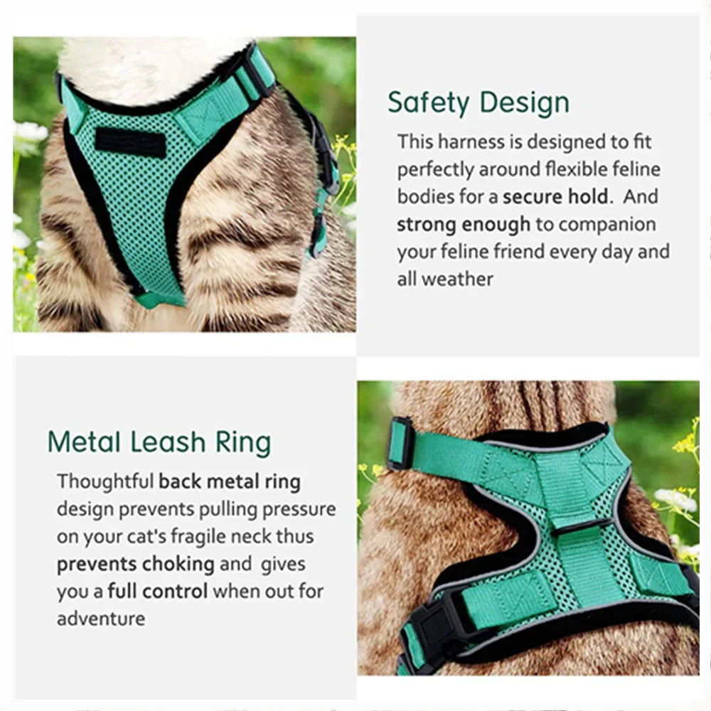 Escape-Proof Cat Harness & Leash Set - Breathable Vest with Reflective Strips