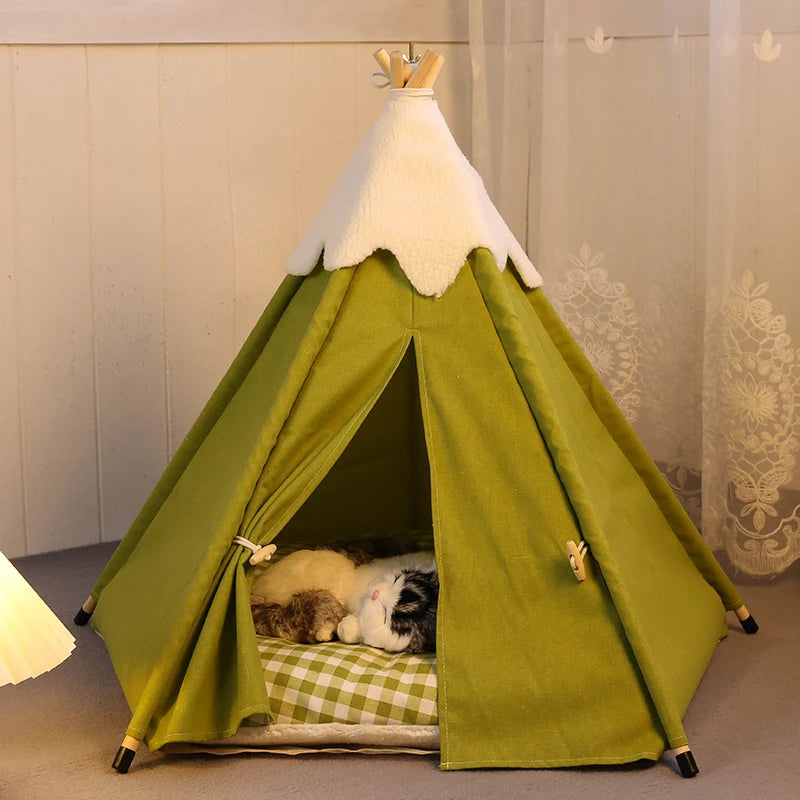 Cozy Pet Teepee Tent - Washable Bed with Plush Pad for Small Dogs & Cats