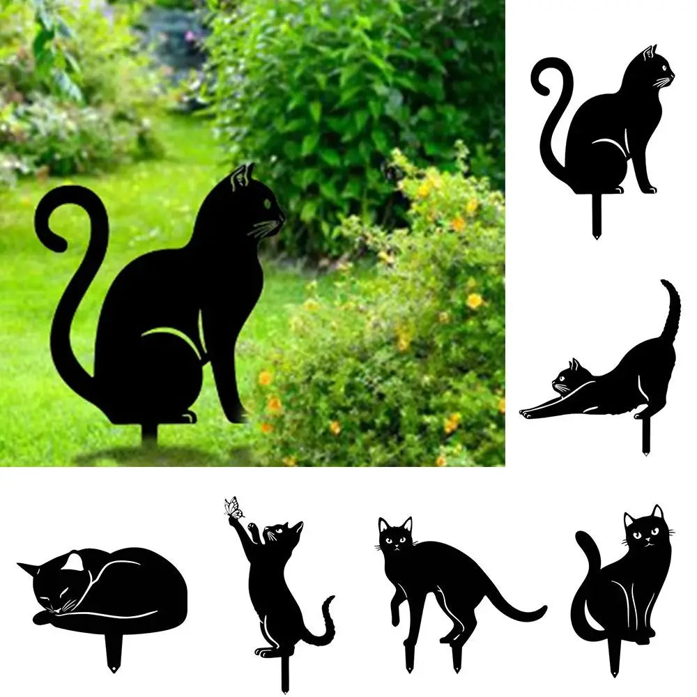 Black Cat Silhouette Garden Statue - Weatherproof Iron Art Yard Decoration
