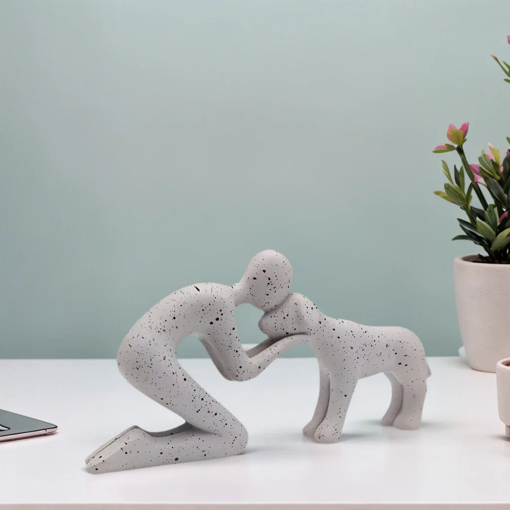 Dog & Owner Resin Statue - Family Theme Desk Art