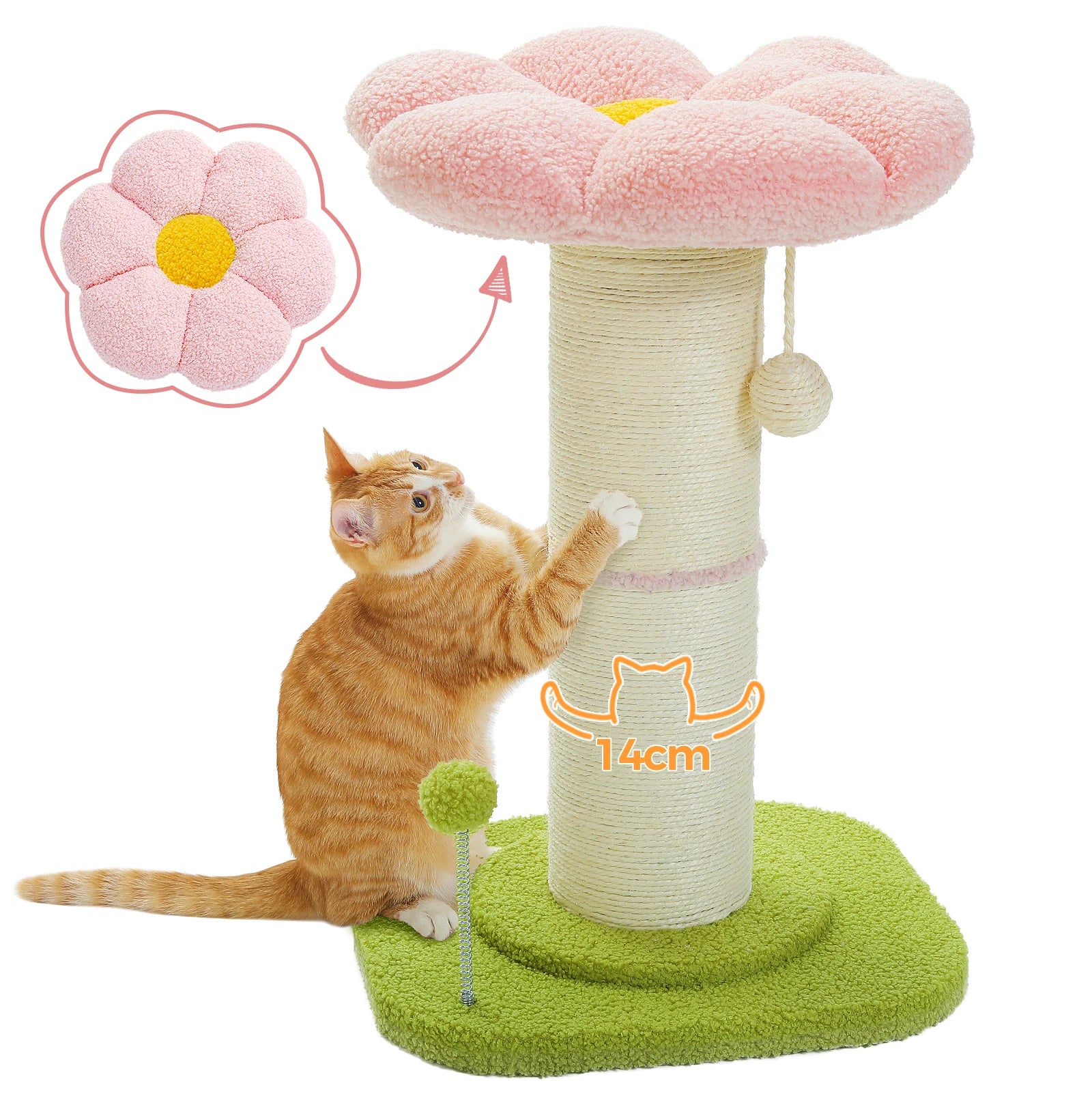 Pink Flower Cat Tree with Sisal Scratching Post & Perch