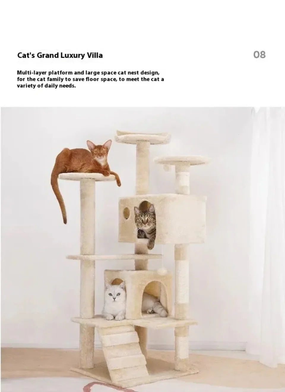 Multi-Level Cat Tree Tower - Sisal Posts, Hammock, Perches & Condos for Indoor Cats