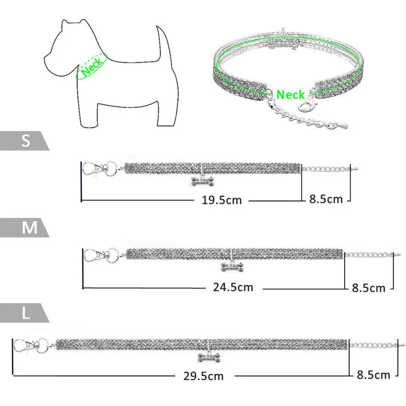Crystal Rhinestone Dog Collar - Luxury Bone Pendant Pet Necklace