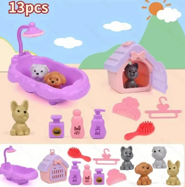 Pet Family Pretend Play Set - Mini House & Dolls