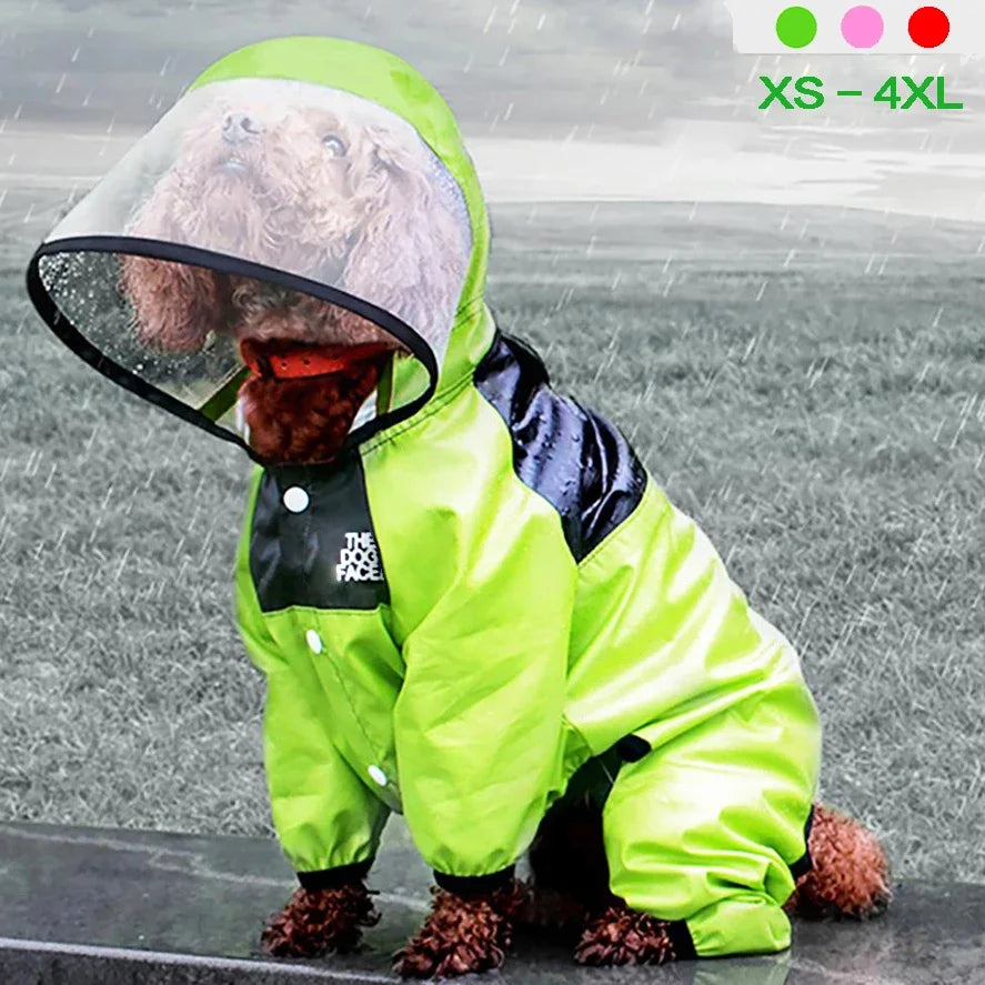 Dog Raincoat - Waterproof Jumpsuit with Cute Dog Face Design