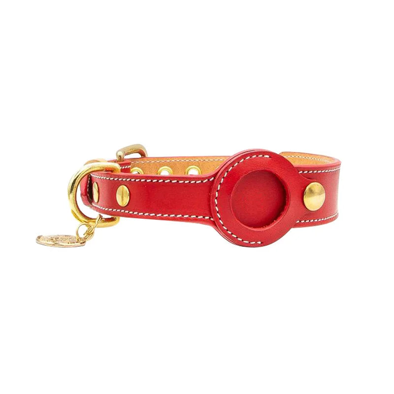 Premium Leather Dog Collar with AirTag Holder - Anti-Lost Pet Tracking