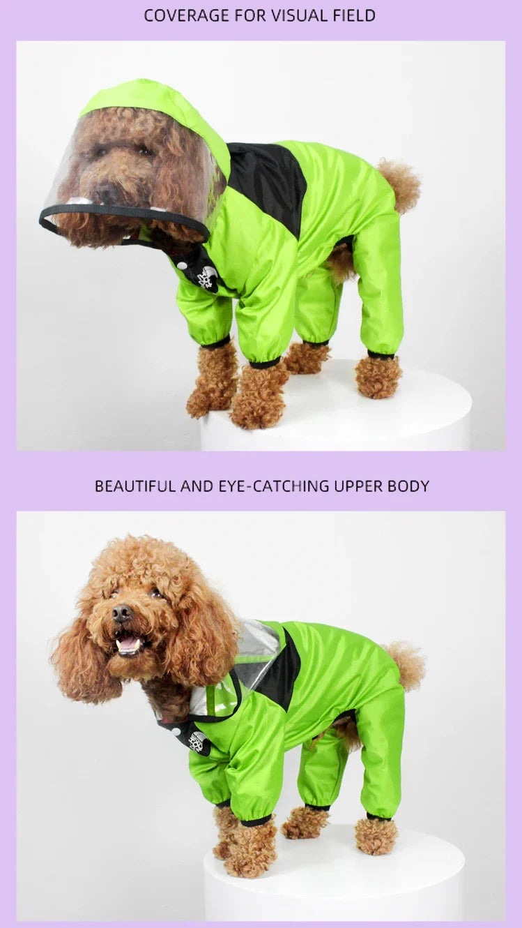 Dog Raincoat - Waterproof Jumpsuit with Cute Dog Face Design