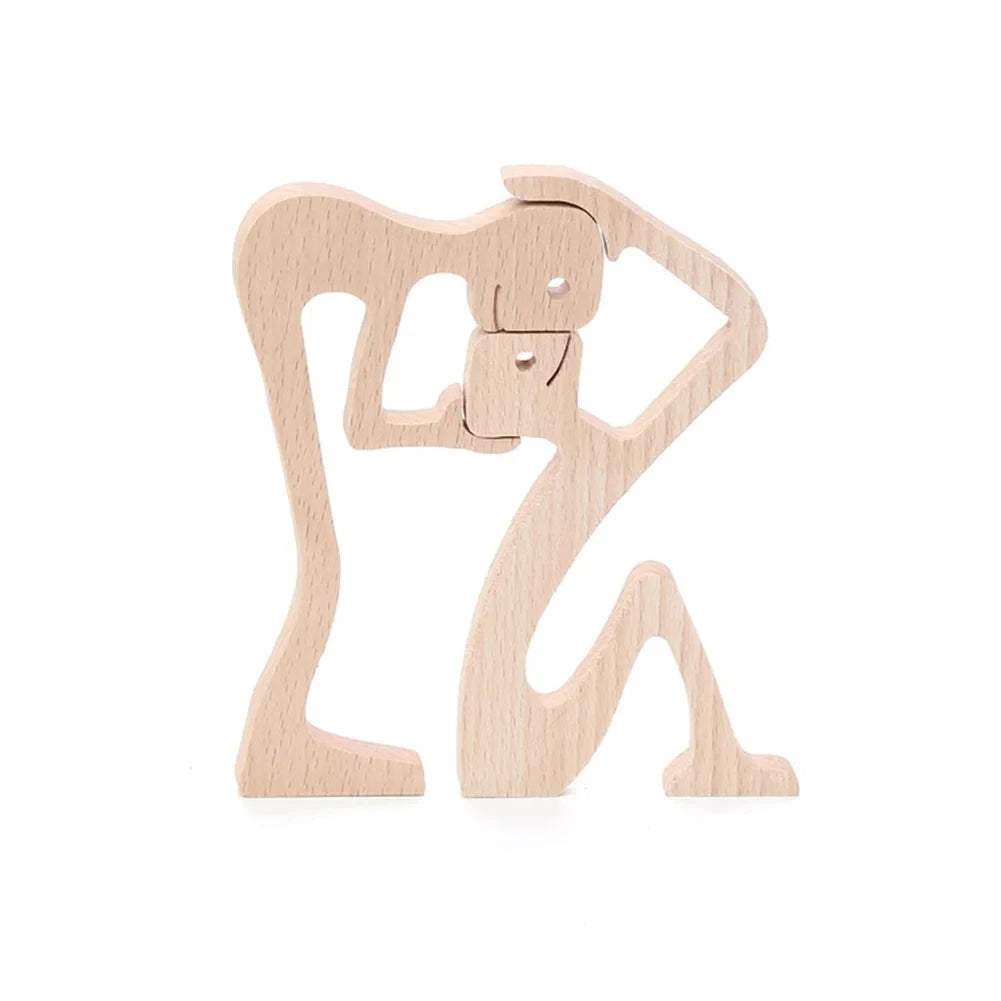 Wooden Family Statue - Girl with Dog Sculpture