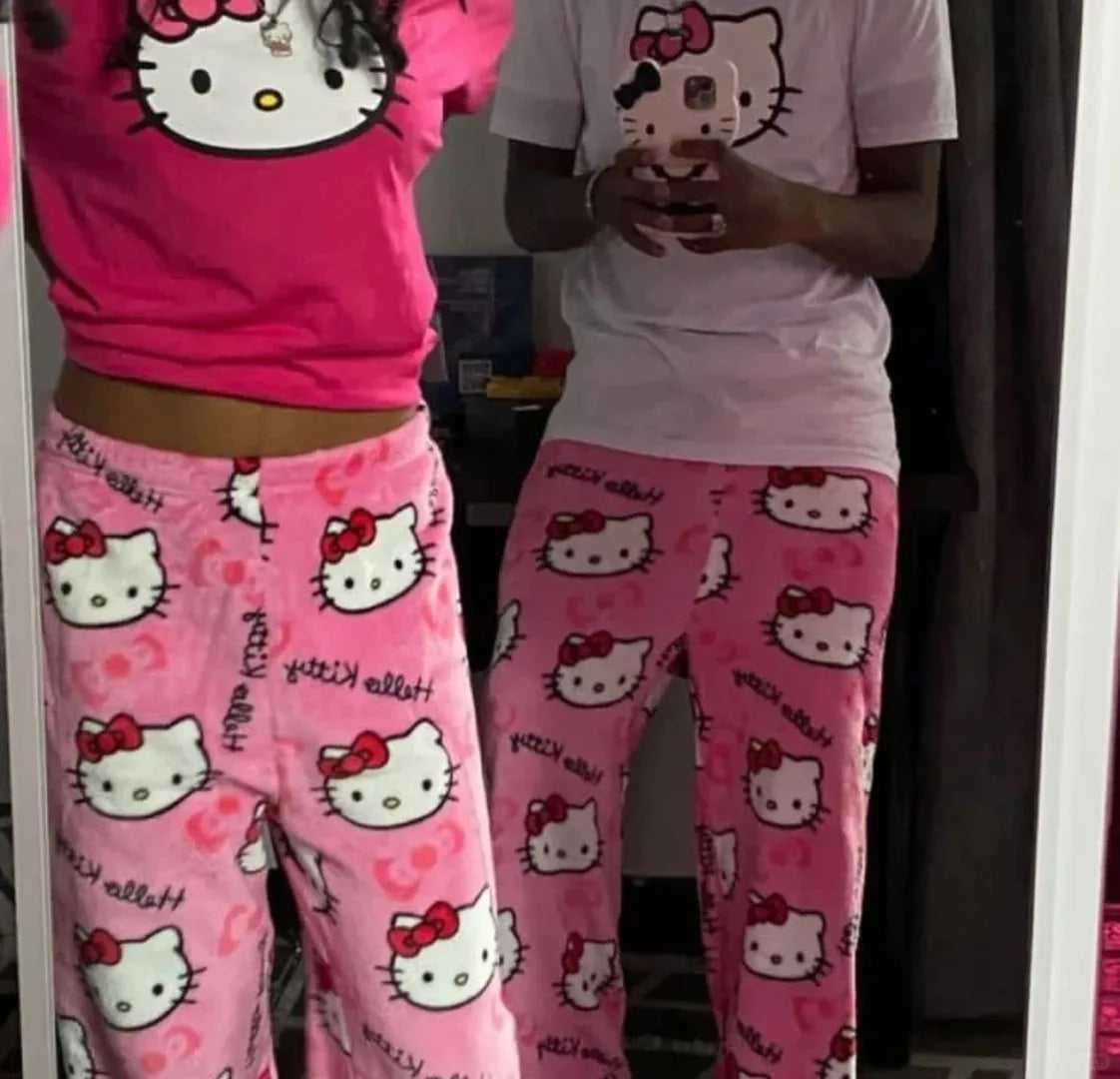 Hello CATS Pajama Pants - Soft Fleece Kawaii Sleepwear for Women