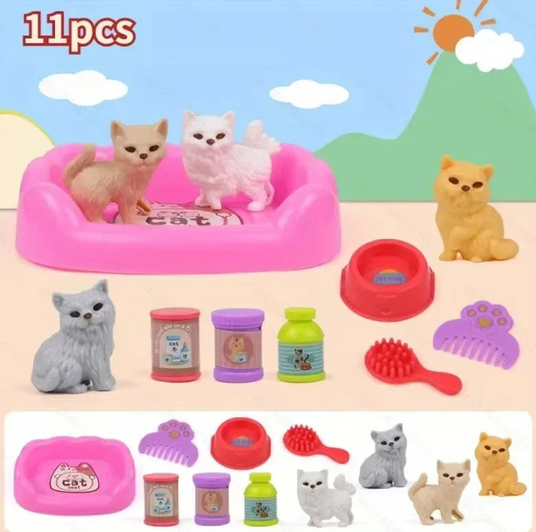 Pet Family Pretend Play Set - Mini House & Dolls