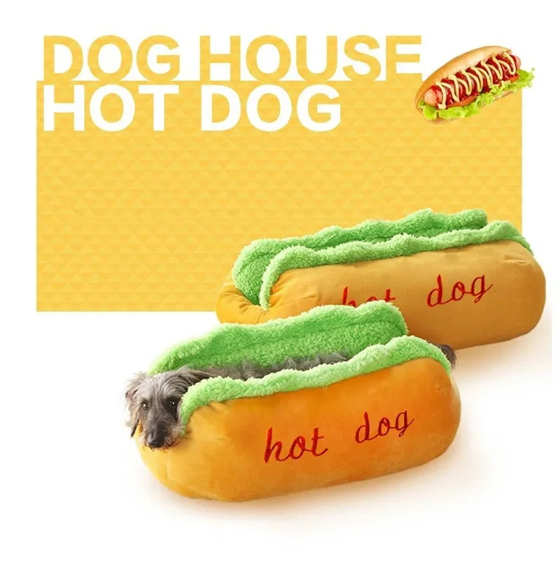 Hot Dog Bun Pet Bed - Warm Removable Lounger for Large Dogs, Cats & Puppies