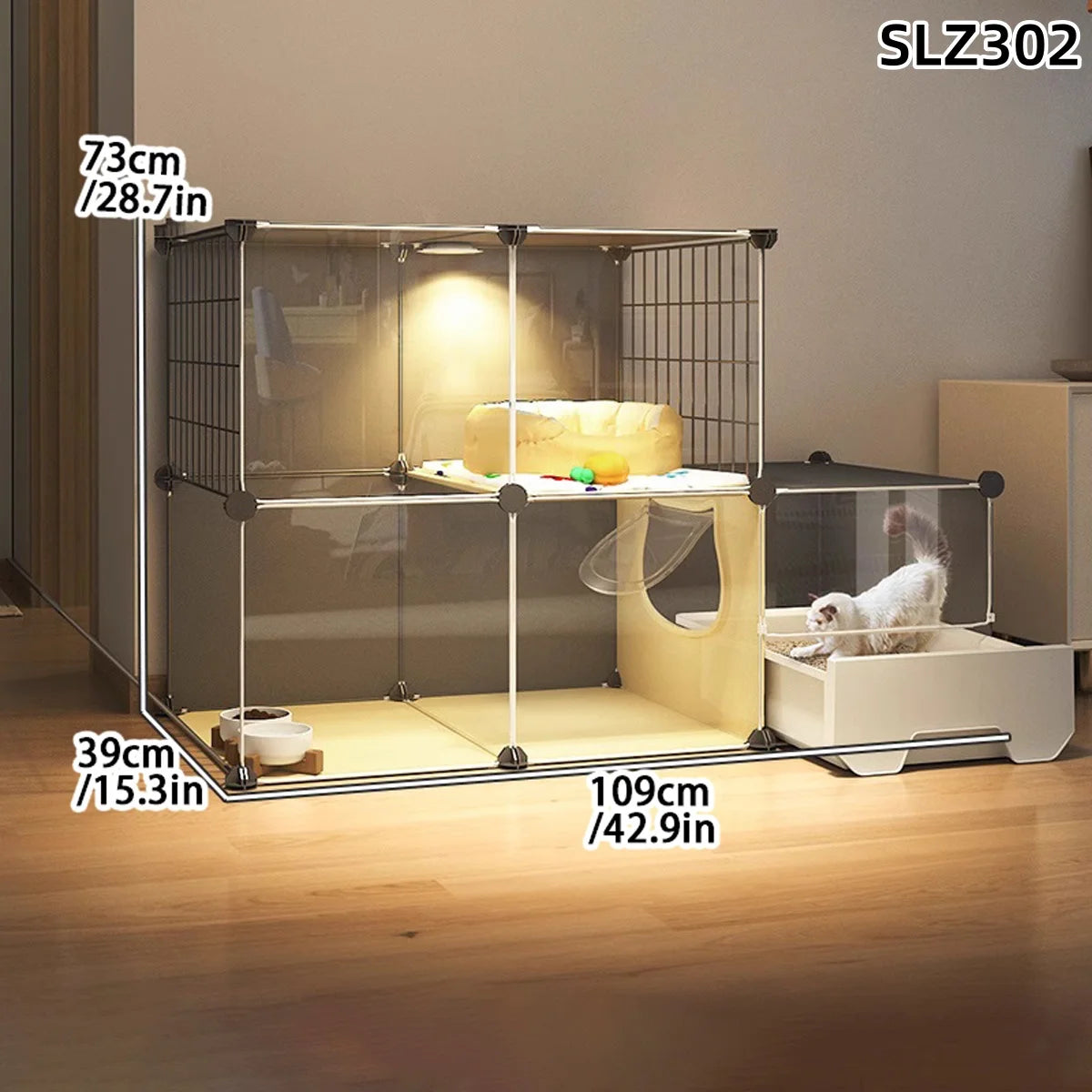 Indoor Cat Cage Villa with Litter Box