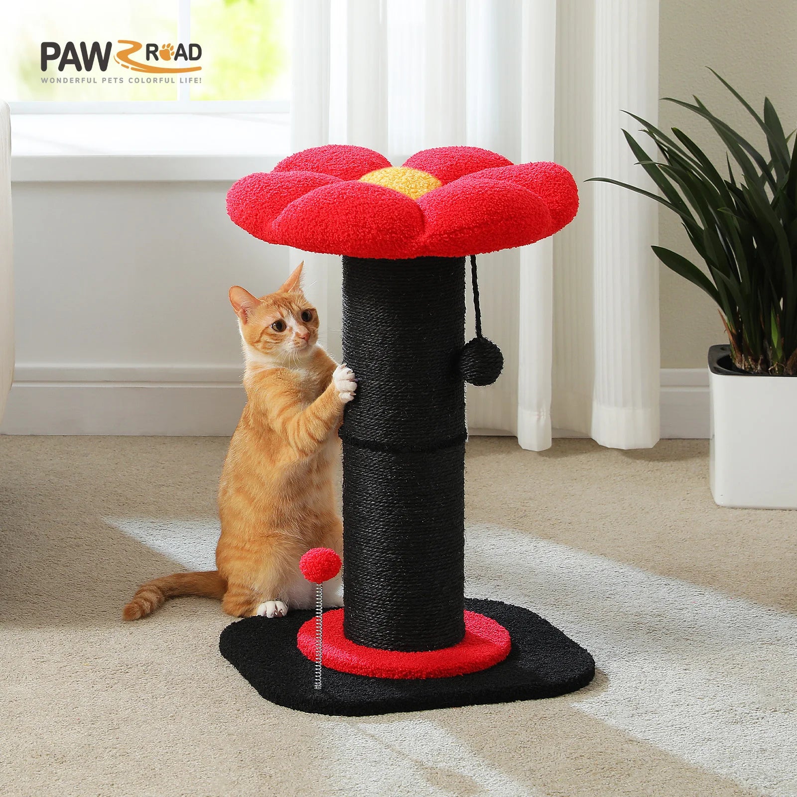 Pink Flower Cat Tree with Sisal Scratching Post & Perch