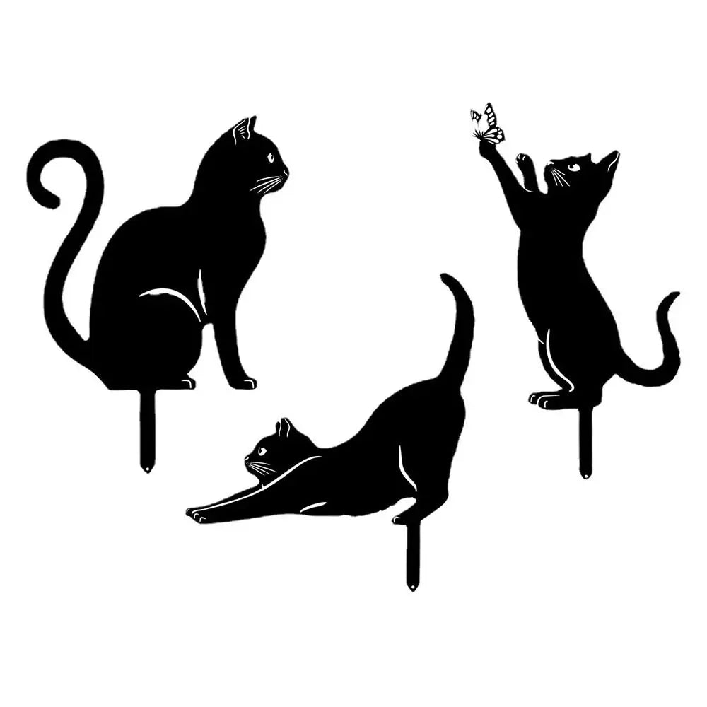 Black Cat Silhouette Garden Statue - Weatherproof Iron Art Yard Decoration