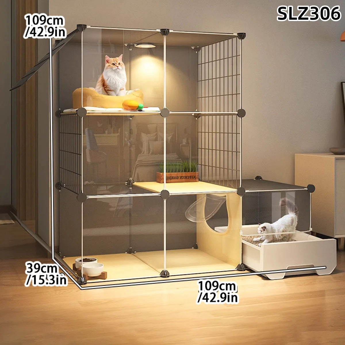 Indoor Cat Cage Villa with Litter Box