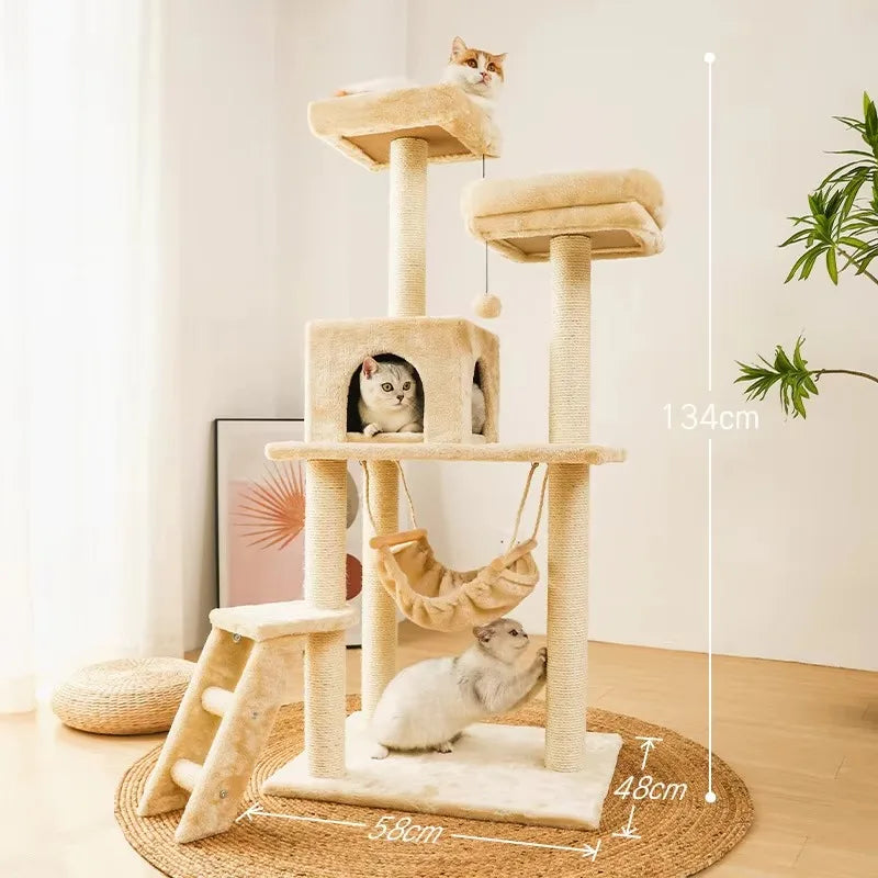 Multi-Level Cat Tree Tower - Sisal Posts, Hammock, Perches & Condos for Indoor Cats