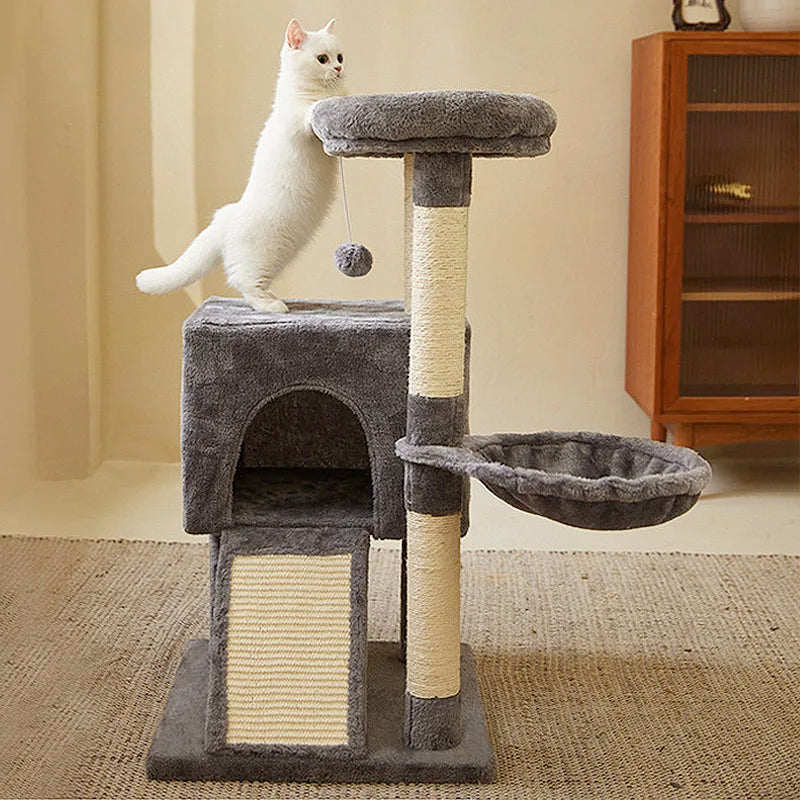 Luxury Multi-Level Cat Tree - Double Condos, Hammock & Sisal Scratching Posts