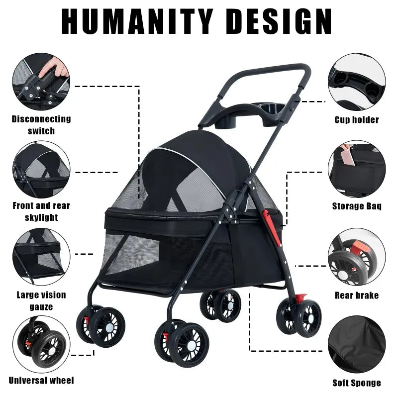 Lightweight Pet Stroller - Foldable for Dogs & Cats Outdoor Travel