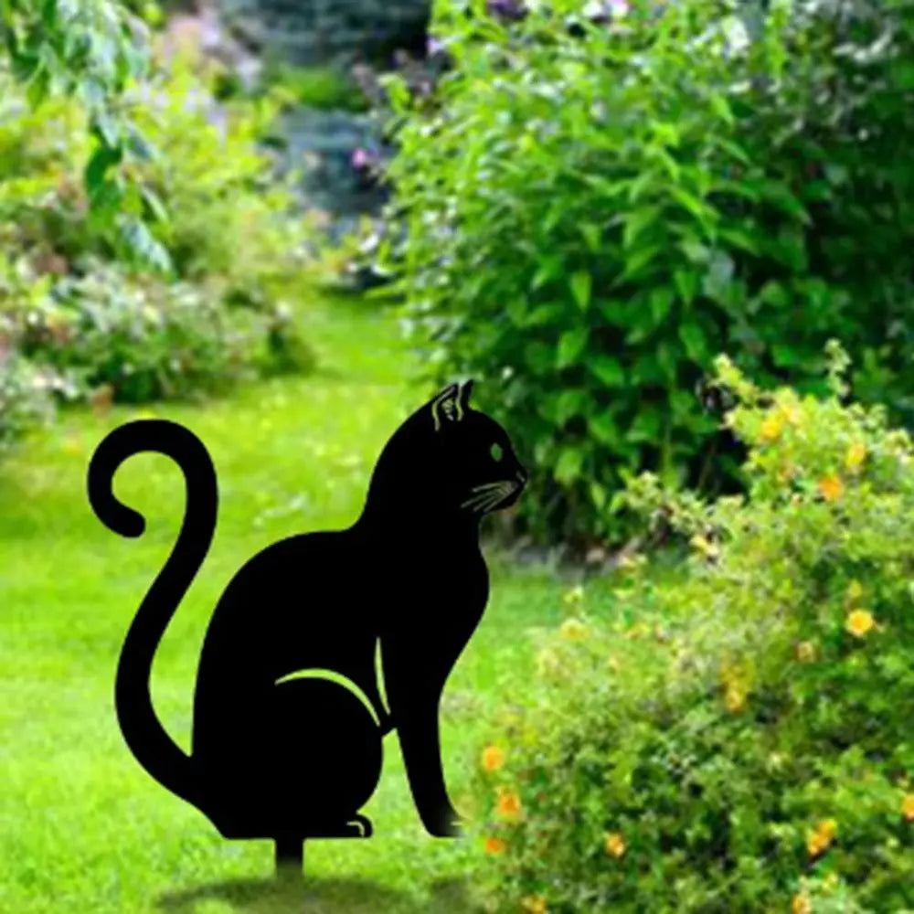 Black Cat Silhouette Garden Statue - Weatherproof Iron Art Yard Decoration