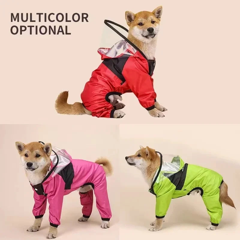 Dog Raincoat - Waterproof Jumpsuit with Cute Dog Face Design