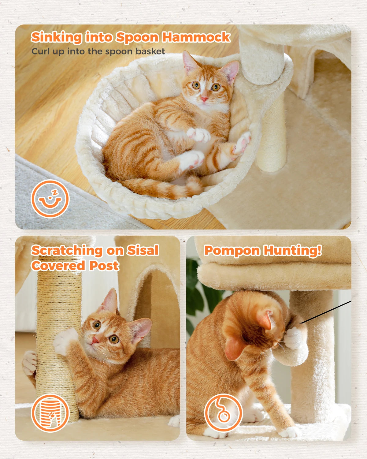 Multi-Level Cat Activity Tree with Scratching Posts & Hammock