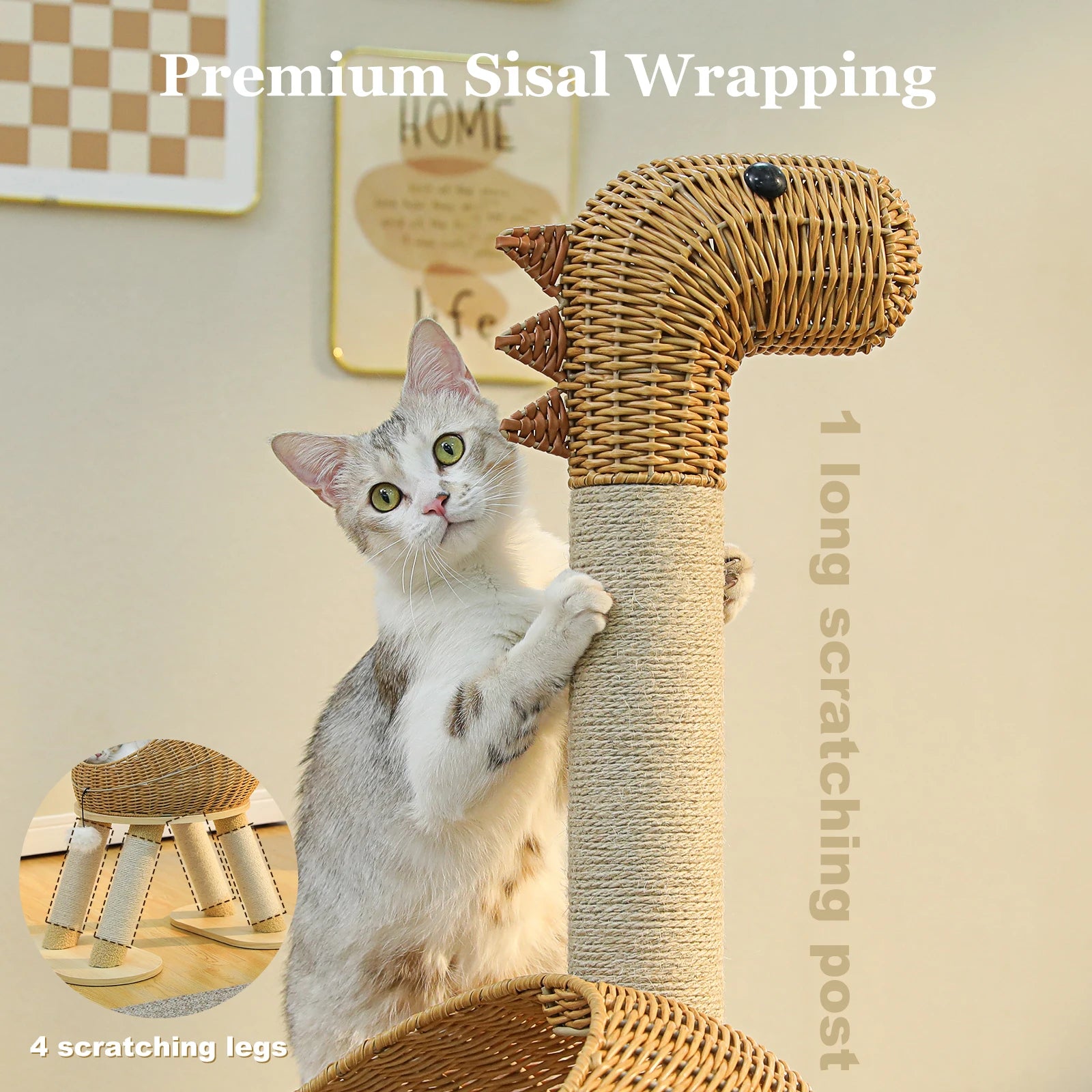 Dinosaur Cat Tree Tower - 116cm Multi-Level Scratching Post