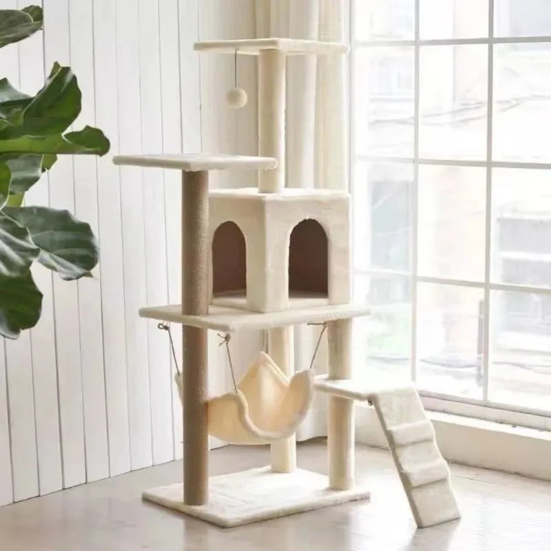 Multi-Level Cat Tree Tower - Sisal Posts, Hammock, Perches & Condos for Indoor Cats