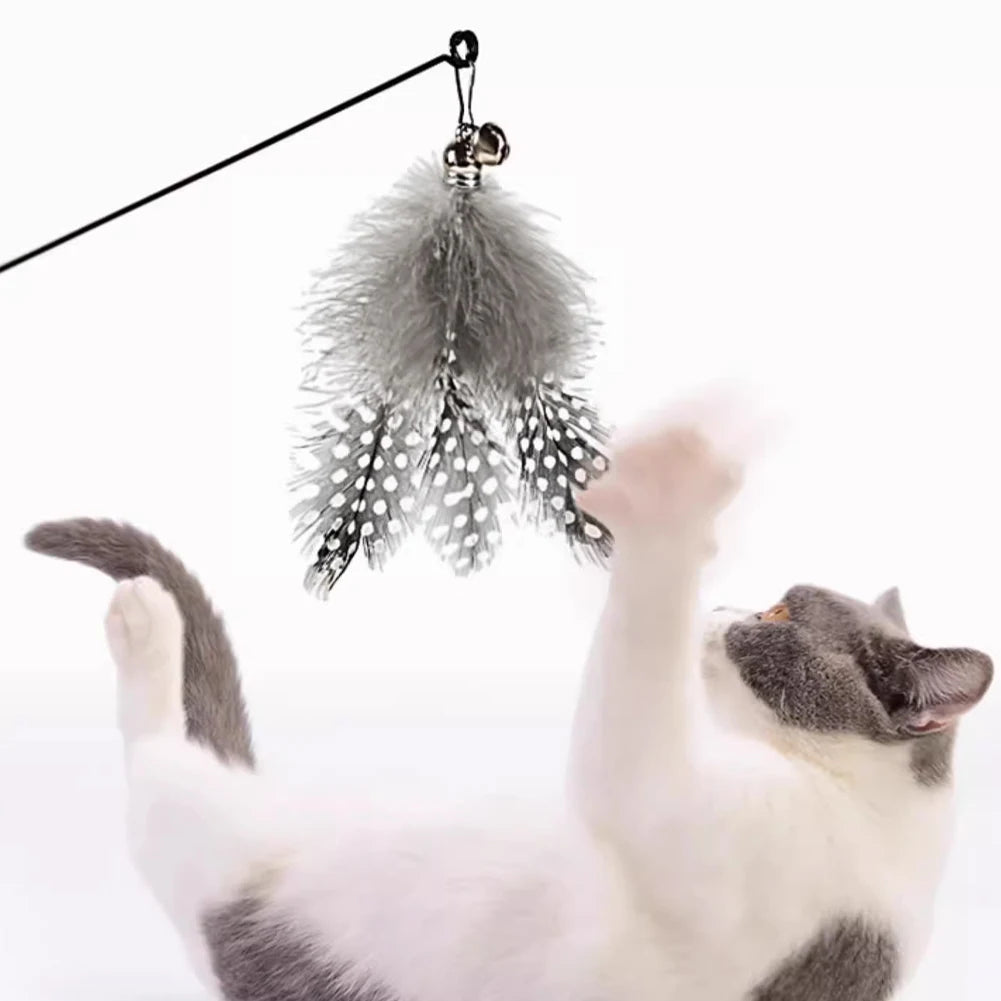 Interactive Cat Feather Toy Set - 5 Replacement Attachments with Bells