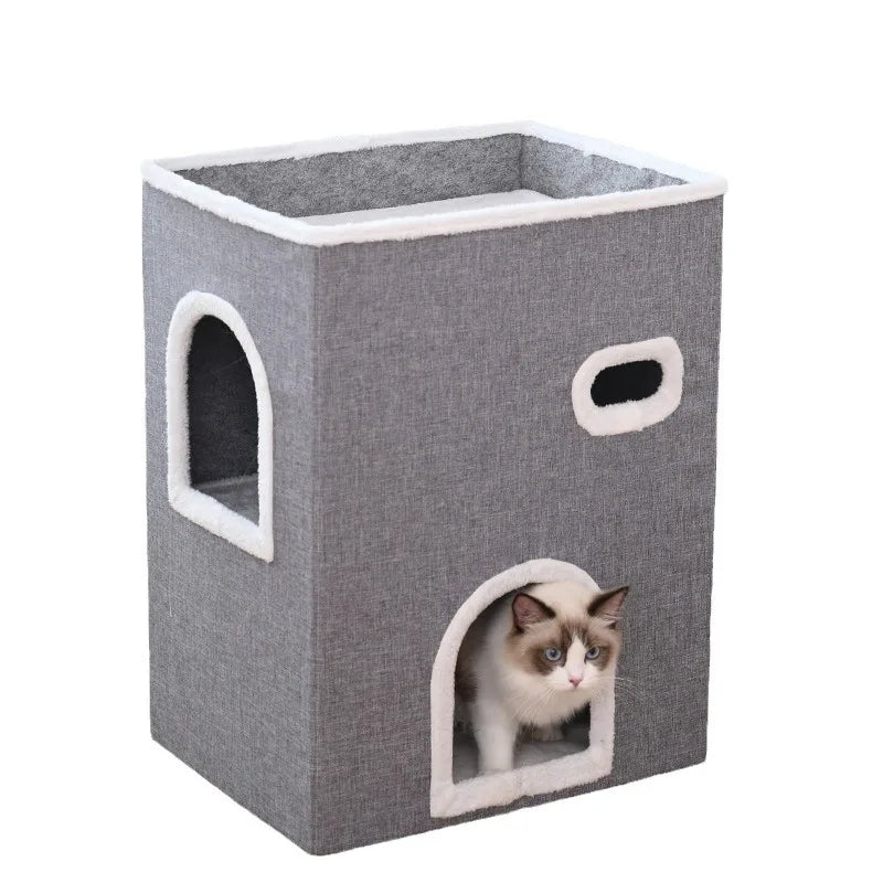 Luxury Cat Tree Bed - Organic Bamboo Base with Orthopedic Cushion & Scratching Post