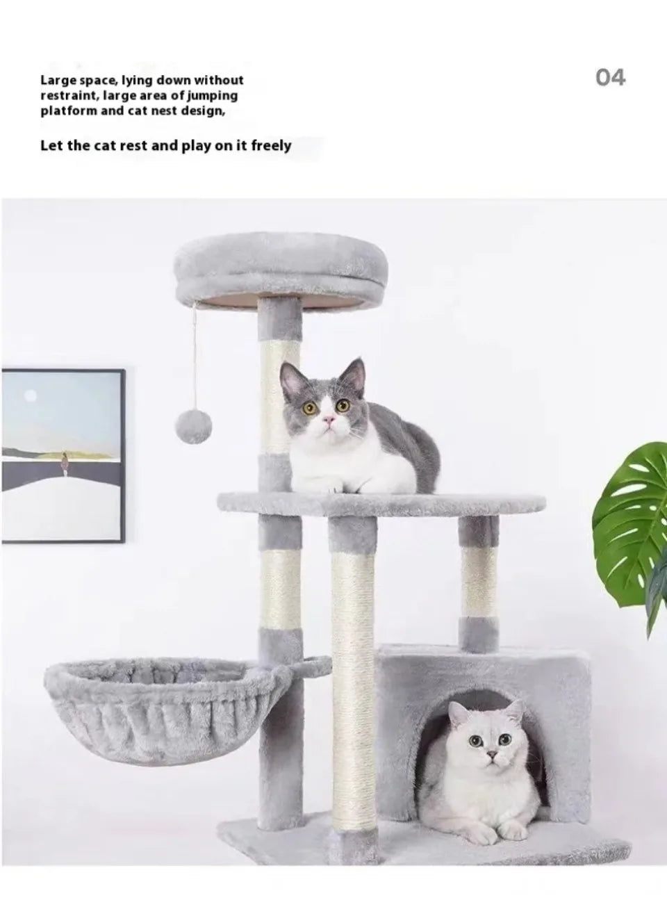 Multi-Level Cat Tree Tower - Sisal Posts, Hammock, Perches & Condos for Indoor Cats