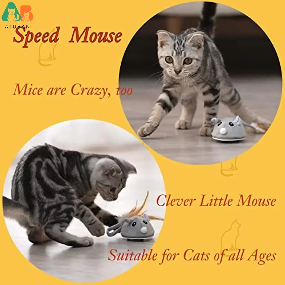 ATUBAN Smart Sensing Cat Toy - Automatic Feather Wand & Mouse