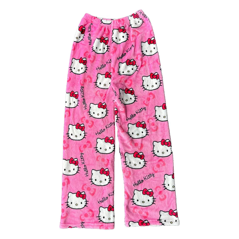 Hello CATS Pajama Pants - Soft Fleece Kawaii Sleepwear for Women
