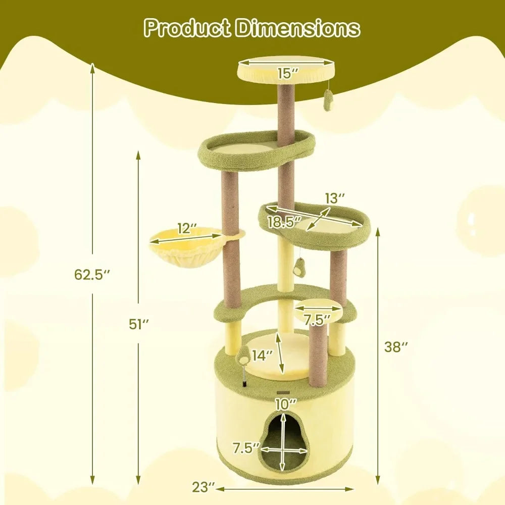Avocado-Themed Multi-Level Cat Tree - Modern Tower with Scratching Posts