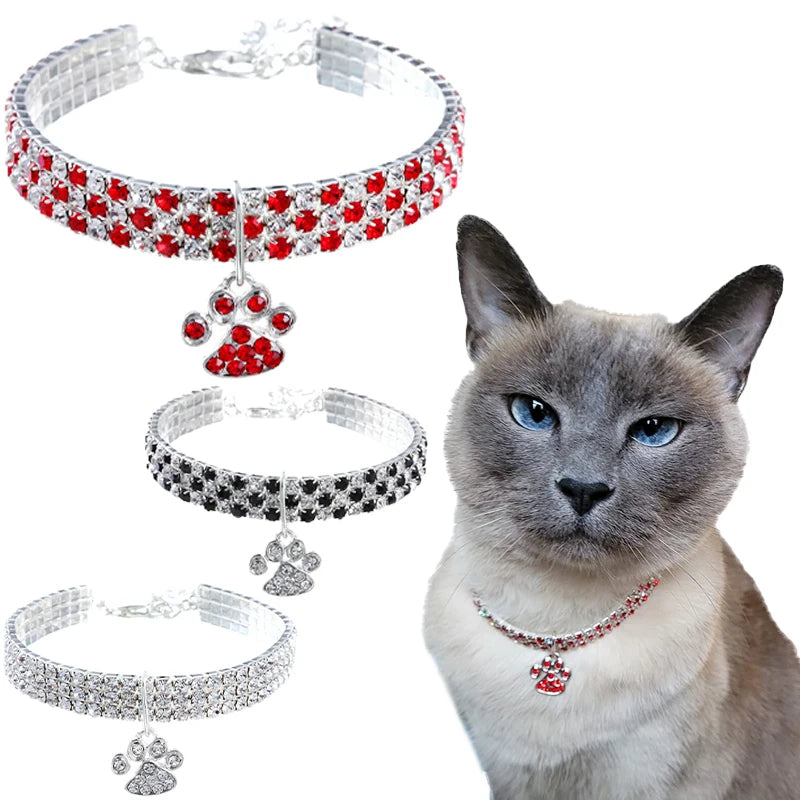 Cat Rhinestone Diamante Collar Necklace for Kitten Cute Bling Pet Necklace for Small Medium Pet Pink Party Gifts Cat Necklace