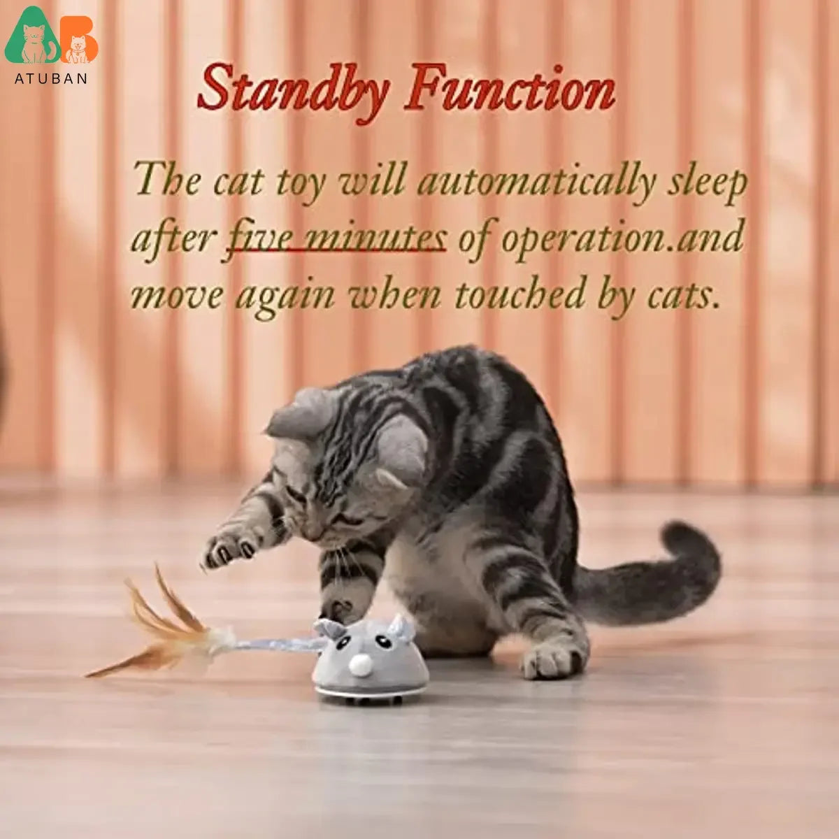 ATUBAN Smart Sensing Cat Toy - Automatic Feather Wand & Mouse