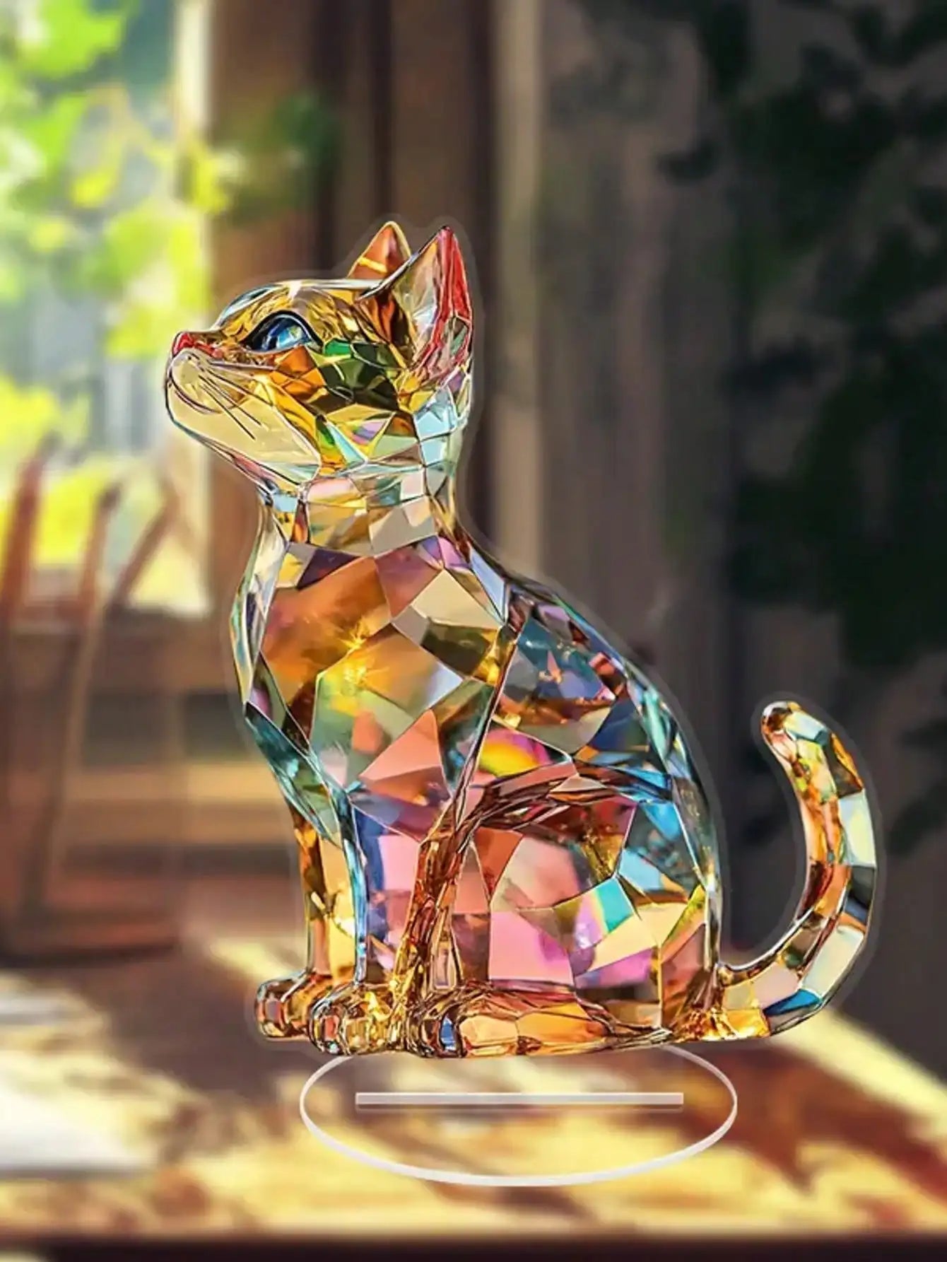 Elegant Cat Table Sculpture - Classic Animal-Themed Home & Office Decoration