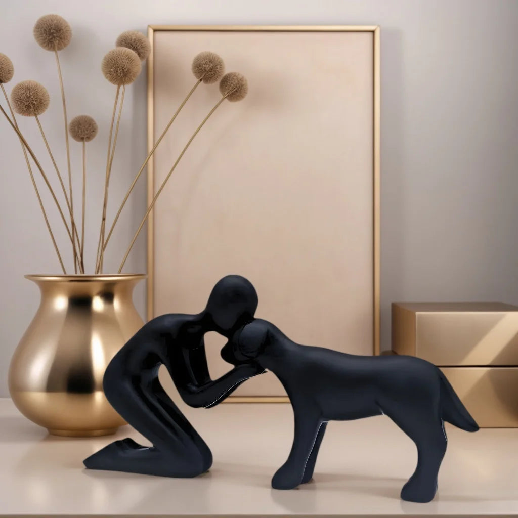 Dog & Owner Resin Statue - Family Theme Desk Art