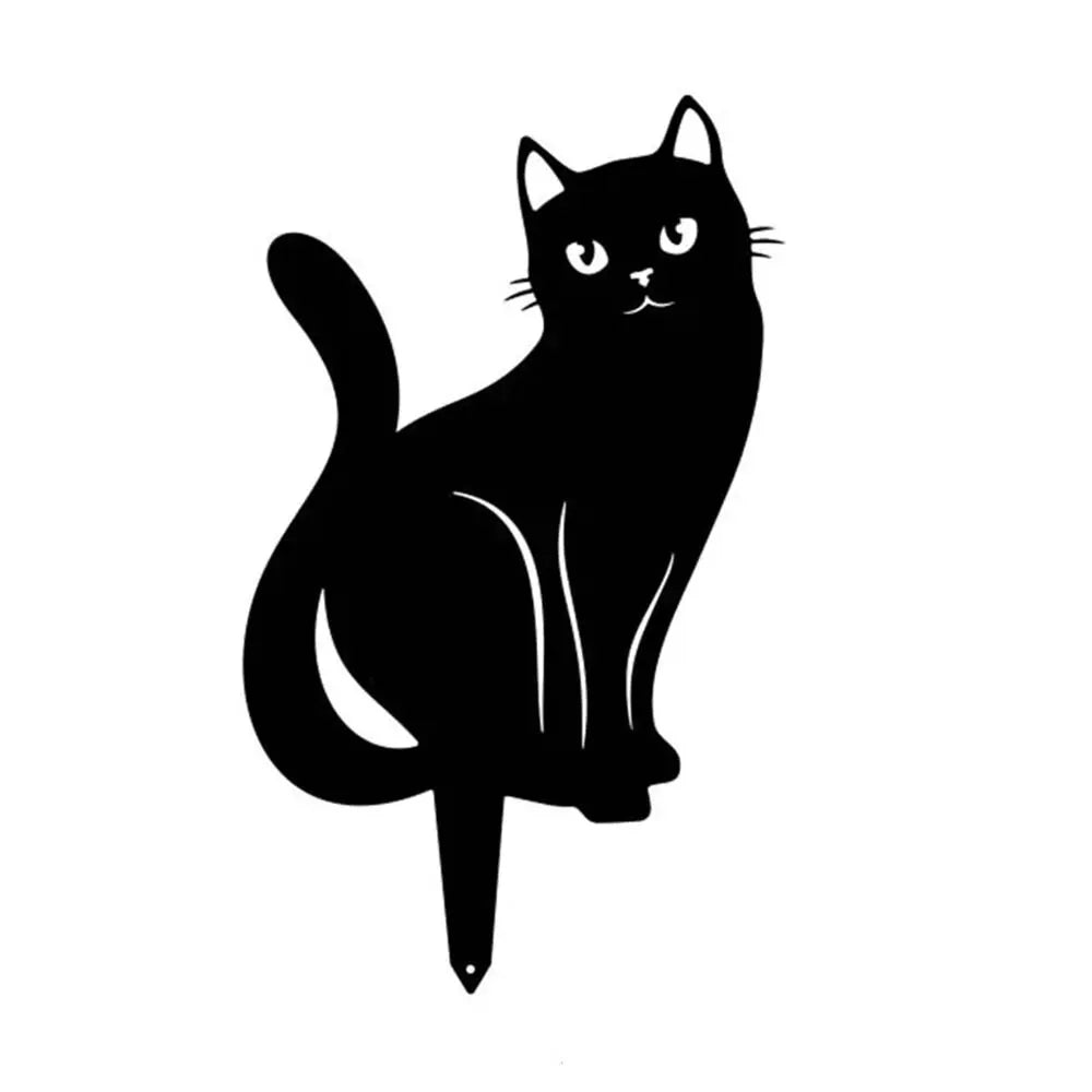 Black Cat Silhouette Garden Statue - Weatherproof Iron Art Yard Decoration