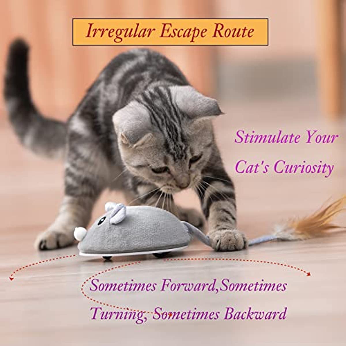 ATUBAN Smart Sensing Cat Toy - Automatic Feather Wand & Mouse