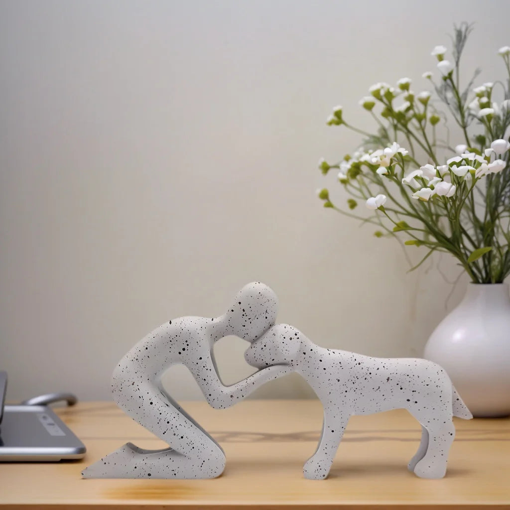 Dog & Owner Resin Statue - Family Theme Desk Art