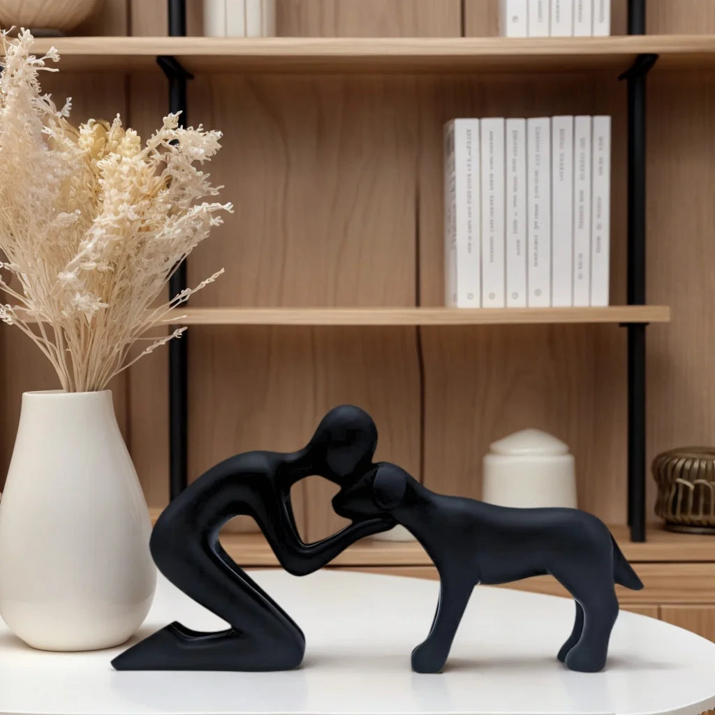 Dog & Owner Resin Statue - Family Theme Desk Art