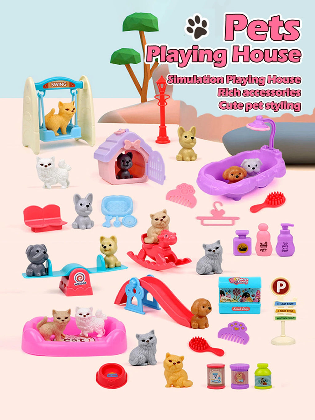 Dog Pet Family Toy Set - Miniature Playset