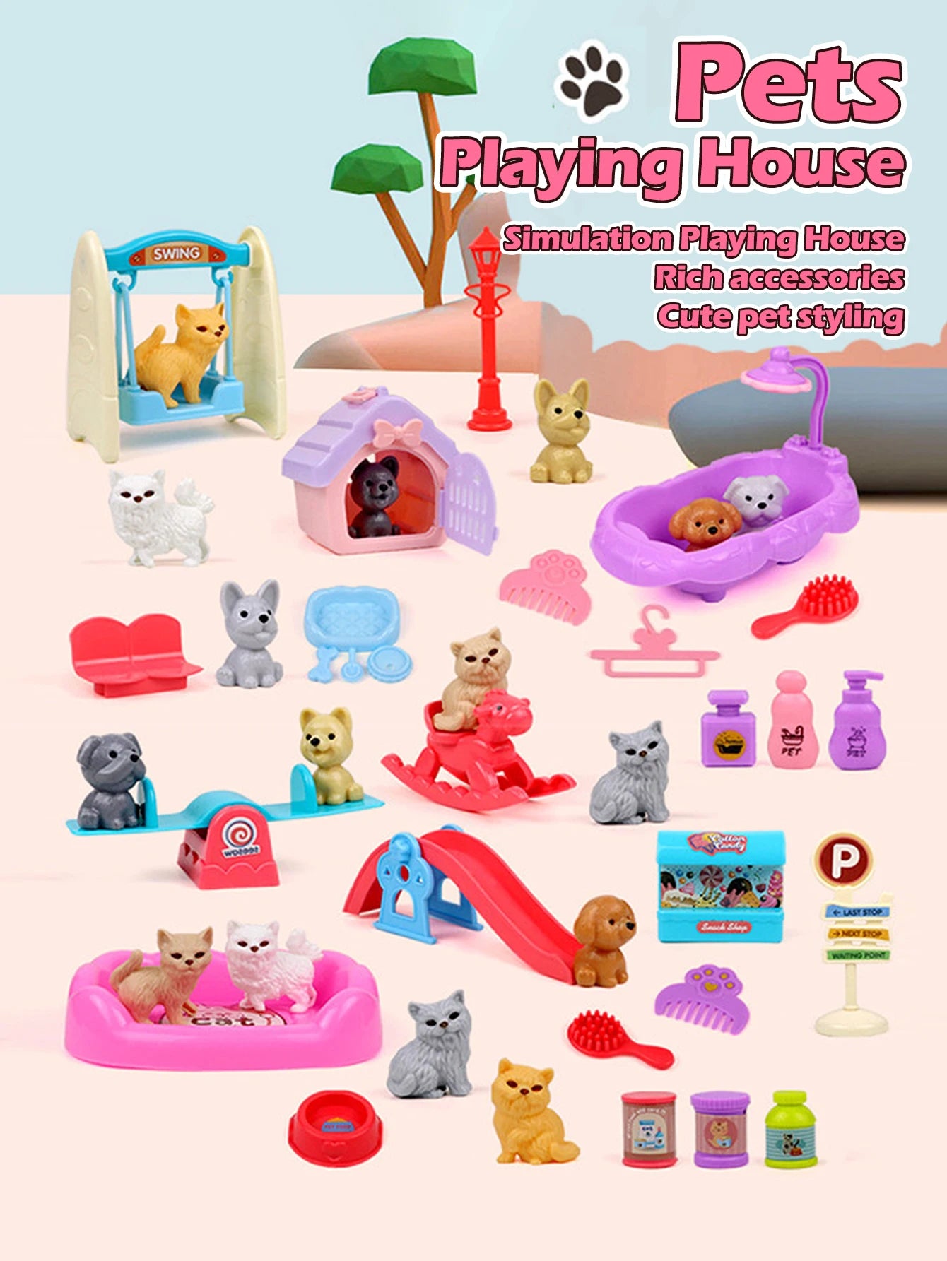 Dog Pet Family Toy Set - Miniature Playset